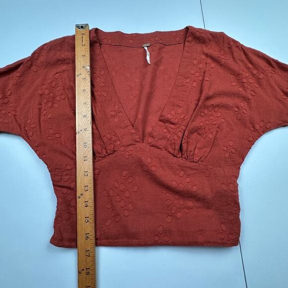 Free People Top Womens Extra Small Rust Long Sleeve Crop Peasant Boho Cottage - Picture 9 of 11